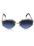 Celebrity Black Gold-Toned Metal Rimless UV Protected  Crystal-Embellished Geometric Sunglasses For Women CL133BK