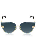 Celebrity Black Gold-Toned Metal Rimless UV Protected  Butterfly Crystal Sunglasses For Women CL145BK