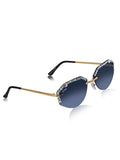 Celebrity Black Gold-Toned Metal Rimless UV Protected  Crystal-Embellished Geometric Sunglasses For Women CL133BK