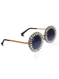 Celebrity Black Gold-Toned Metal Rimless UV Protected  Crystal Round Sunglasses For Women CL150BK2