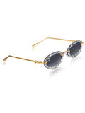 Celebrity Black Gold-Toned Metal Rimless UV Protected  Crystal Sunglasses For Women CL127SL-BK