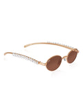 Celebrity Brown Gold-Toned Metal Rimless UV Protected  Oval Luxe Sunglasses For Women CL113BR