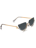Celebrity Black Gold-Toned Metal Rimless UV Protected  Crystal Curve Sunglasses For Women CL163BK