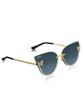 Celebrity Black Gold-Toned Metal Rimless UV Protected  Butterfly Crystal Sunglasses For Women CL145BK