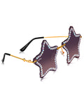 Celebrity Purple Gold-Toned Metal Rimless UV Protected  Star Crystal Sunglasses For Women CL131PR