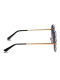 Celebrity Black Gold-Toned Metal Rimless UV Protected  Crystal Round Sunglasses For Women CL150BK2