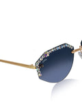 Celebrity Black Gold-Toned Metal Rimless UV Protected  Crystal-Embellished Geometric Sunglasses For Women CL133BK