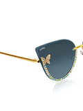 Celebrity Black Gold-Toned Metal Rimless UV Protected  Butterfly Crystal Sunglasses For Women CL145BK