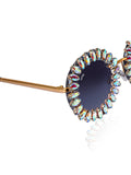 Celebrity Black Gold-Toned Metal Rimless UV Protected  Crystal Round Sunglasses For Women CL150BK2