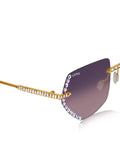 Celebrity Purple Gold-Toned Metal Rimless UV Protected  Luxe Rim Sunglasses For Women CL110PR