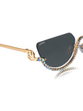 Celebrity Black Gold-Toned Metal Rimless UV Protected  Crystal Curve Sunglasses For Women CL163BK