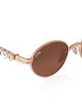 Celebrity Brown Gold-Toned Metal Rimless UV Protected  Oval Luxe Sunglasses For Women CL113BR