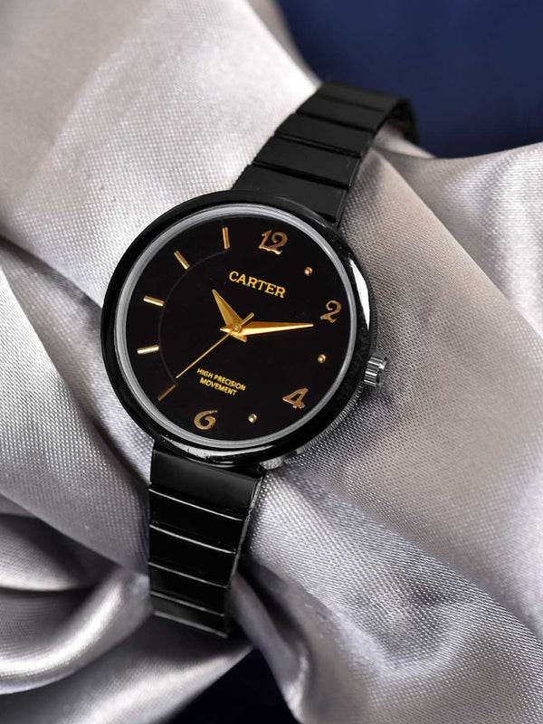 Sandy D Carter Metal Black Analogue Round Watches for Women_SDC24-63-BK