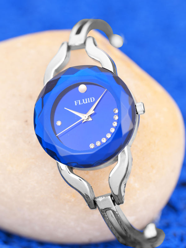 Fluid  Blue Round Metal Strap Analog Watches for Women FLWatch23-007-SL01