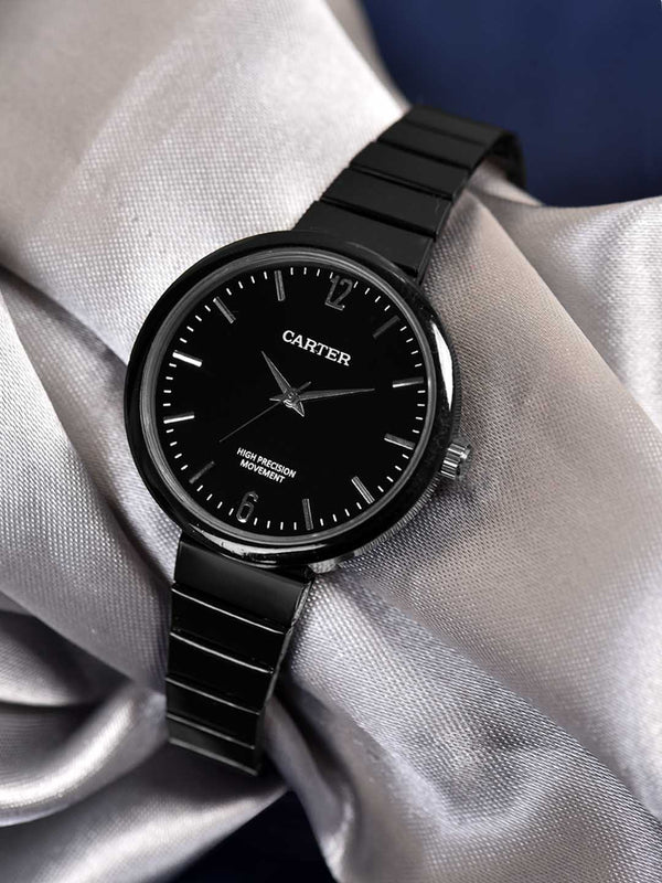 Sandy D Carter Metal Black Analogue Round Watches for Women_SDC24-61-BK