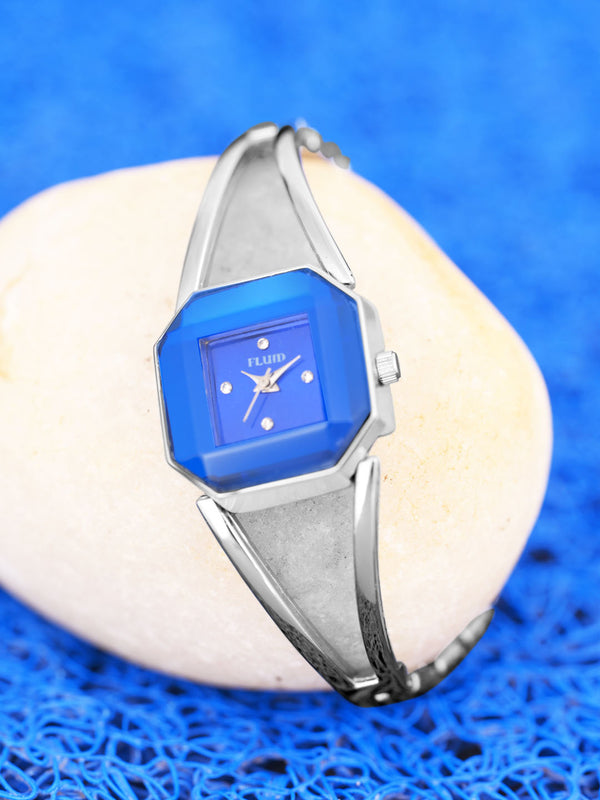 Fluid  Blue Rectangular Metal Strap Analog Watches for Women FLWatch23-009-SL01