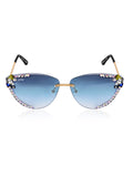 Celebrity Blue Gold-Toned Metal Rimless UV Protected  Crystal Edge Sunglasses For Women CL141BL