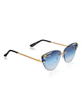 Celebrity Blue Gold-Toned Metal Rimless UV Protected  Crystal Edge Sunglasses For Women CL141BL