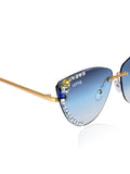 Celebrity Blue Gold-Toned Metal Rimless UV Protected  Crystal Edge Sunglasses For Women CL141BL