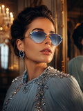 Celebrity Blue Gold-Toned Metal Rimless UV Protected  Crystal Edge Sunglasses For Women CL141BL