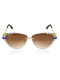 Celebrity Brown Gold-Toned Metal Rimless UV Protected  Crystal Edge Sunglasses For Women CL142BR