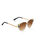 Celebrity Brown Gold-Toned Metal Rimless UV Protected  Crystal Edge Sunglasses For Women CL142BR