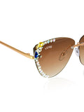 Celebrity Brown Gold-Toned Metal Rimless UV Protected  Crystal Edge Sunglasses For Women CL142BR
