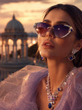 Celebrity Pink Gold-Toned Metal Rimless UV Protected  Crystal Edge Sunglasses For Women CL143PK