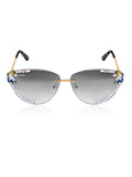 Celebrity Black Gold-Toned Metal Rimless UV Protected  Crystal Edge Sunglasses For Women CL140BK