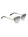 Celebrity Black Gold-Toned Metal Rimless UV Protected  Crystal Edge Sunglasses For Women CL140BK