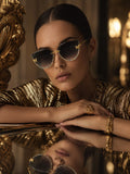 Celebrity Black Gold-Toned Metal Rimless UV Protected  Butterfly Crystal Sunglasses For Women CL145BK