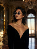 Celebrity Purple Gold-Toned Metal Rimless UV Protected  Star Crystal Sunglasses For Women CL131PR