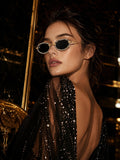 Celebrity Black Gold-Toned Metal Rimless UV Protected  Crystal Sunglasses For Women CL127SL-BK