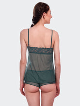 Fleurt Green Power Net Co-Ord Set Babydoll Dress for Women HOBF-1028-GR
