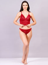 Fleurt Maroon Power Net+Lycra Net Babydoll with Robe Dress for Women HOBF-BD-170GN-MR