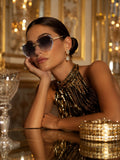 Celebrity Purple Gold-Toned Metal Rimless UV Protected  Luxe Rim Sunglasses For Women CL110PR