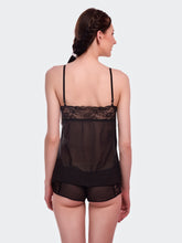 Fleurt Black Power Net Premium Baby Doll Dress for Women HOBF-1028-BK