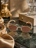 Celebrity Brown Gold-Toned Metal Rimless UV Protected  Oval Luxe Sunglasses For Women CL113BR