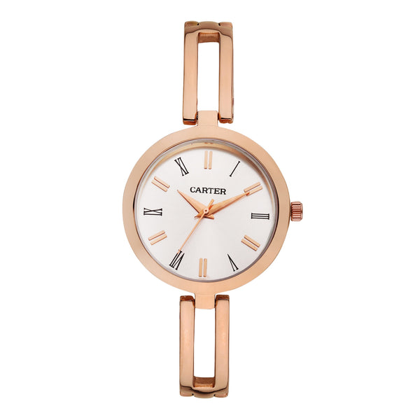 Sandy D Carter Metal White Analogue Round Watches for Women_SDC24-39-WH