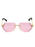 Celebrity Pink Gold-Toned Metal Rimless UV Protected  Luxe Rim Sunglasses For Women CL109PK
