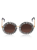 Celebrity Brown Gold-Toned Metal Rimless UV Protected  Crystal Round Sunglasses For Women CL151BR