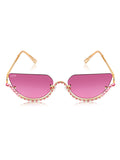 Celebrity Pink Gold-Toned Metal Rimless UV Protected  Crystal Curve Sunglasses For Women CL165PK