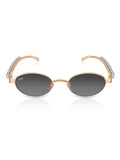 Celebrity Black Gold-Toned Metal Rimless UV Protected  Oval Luxe Sunglasses For Women CL111BK