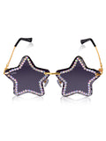 Celebrity Black Gold-Toned Metal Rimless UV Protected  Star Crystal Sunglasses For Women CL128BK