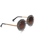 Celebrity Brown Gold-Toned Metal Rimless UV Protected  Crystal Round Sunglasses For Women CL151BR