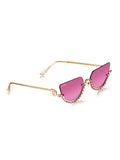 Celebrity Pink Gold-Toned Metal Rimless UV Protected  Crystal Curve Sunglasses For Women CL165PK