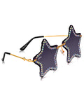 Celebrity Black Gold-Toned Metal Rimless UV Protected  Star Crystal Sunglasses For Women CL128BK