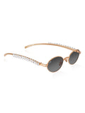 Celebrity Black Gold-Toned Metal Rimless UV Protected  Oval Luxe Sunglasses For Women CL111BK