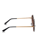 Celebrity Brown Gold-Toned Metal Rimless UV Protected  Crystal Round Sunglasses For Women CL151BR