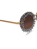 Celebrity Brown Gold-Toned Metal Rimless UV Protected  Crystal Round Sunglasses For Women CL151BR